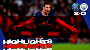 梅姆连线！21年欧冠，梅西左脚轰世界波破门，巴黎2-0完胜曼城