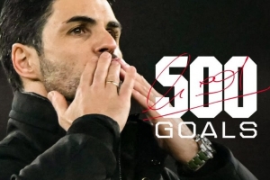 解锁里程碑，阿森纳在阿尔特塔执教下已经取得500粒进球