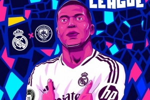 皇马社媒发布欧冠对阵曼城海报：姆巴佩做出标志性庆祝动作